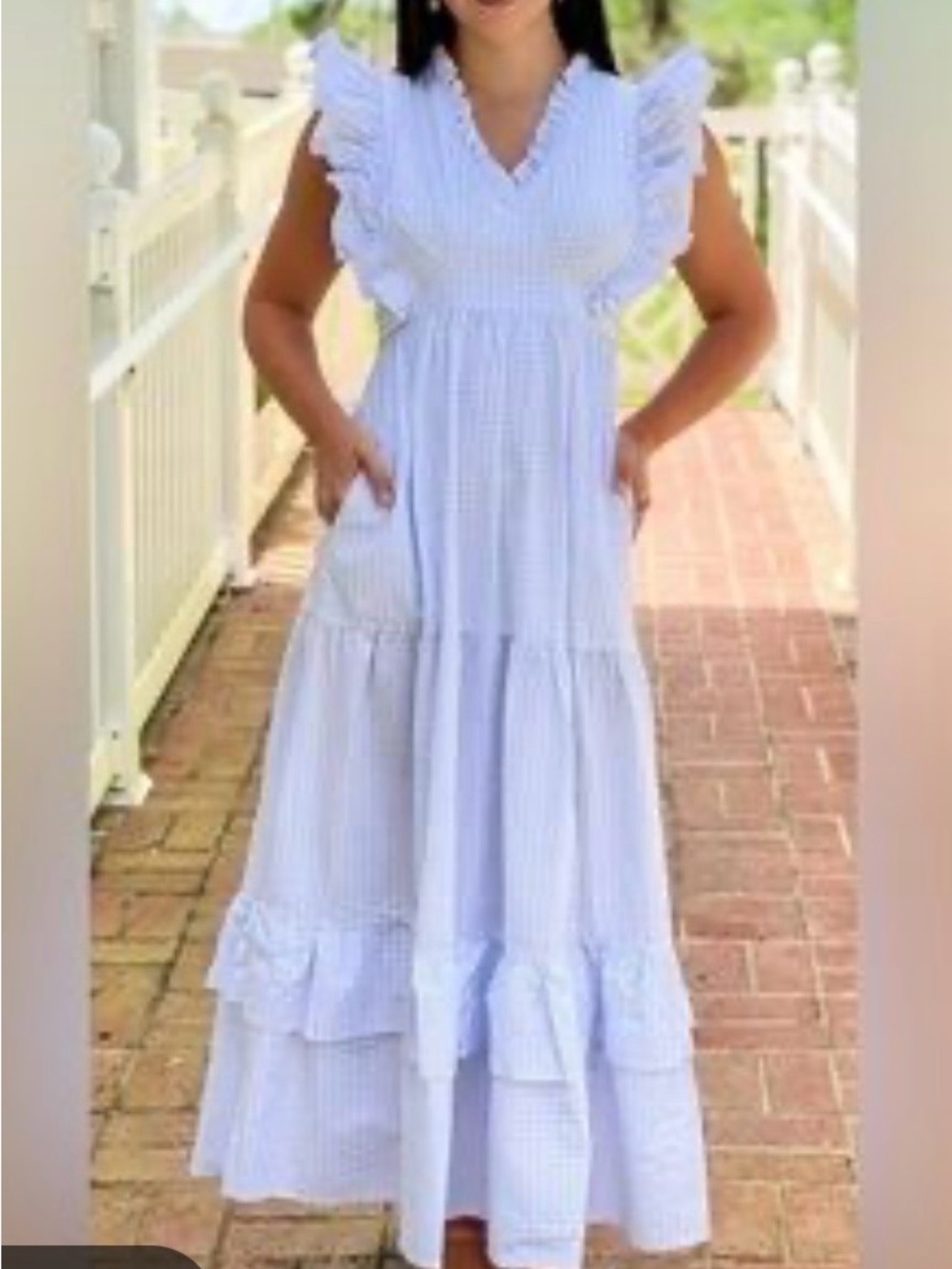 Light Blue Ruffle Sleeve Maxi Dress - Women
